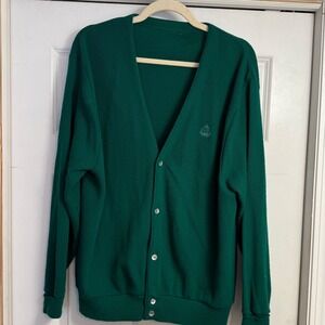 Vtg Izod Green Cardigan Sweater Mens Size Large Button Up V Neck Distressed